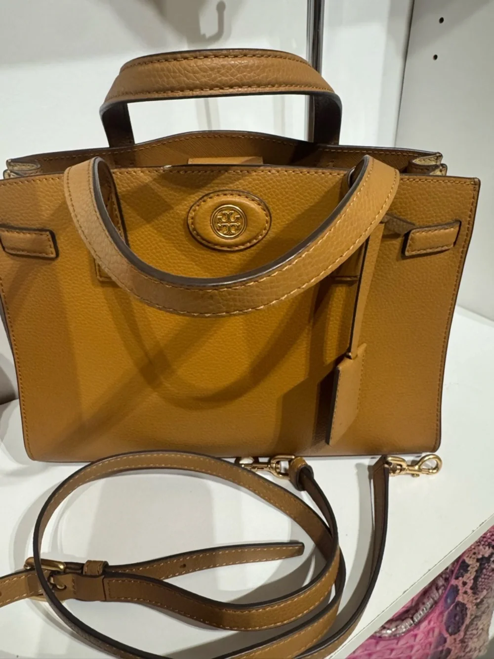 Tory Burch Cognac Pebbled Leather Satchel - Picture 3 of 5